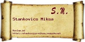 Stankovics Miksa névjegykártya